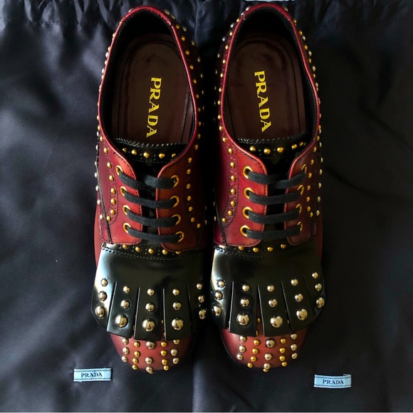 Prada Derby Studded Kiltie Lace Up Shoes EU 37 US 6.5 - Picture 2 of 8